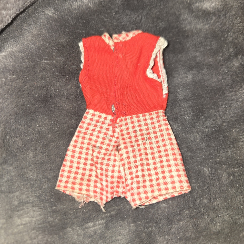 Red and White Doll Dress with Lace Trim - Picture 3 of 6